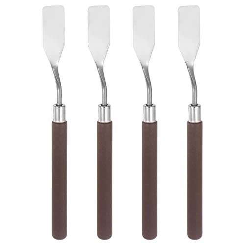 HARFINGTON 4pcs No.1 Palette Knives 16mm Width Stainless Steel Flat Spatula Painting Pallet Knife with Wood Handle for Oil Acrylic Canvas Mixing Spreading
