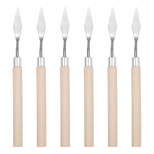 MECCANIXITY 6Pcs Palette Knife Pointed Head, 6.4" Long Palette Knives with Stainless Steel Flexible Spatula Pallet Knife and Wood Handle for Scraping, Mixing, Oil Acrylic Painting Canvas - size: 6.4"