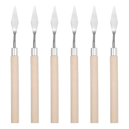 MECCANIXITY 6Pcs Palette Knife Pointed Head, 6.4" Long Palette Knives with Stainless Steel Flexible Spatula Pallet Knife and Wood Handle for Scraping, Mixing, Oil Acrylic Painting Canvas - size: 6.4"