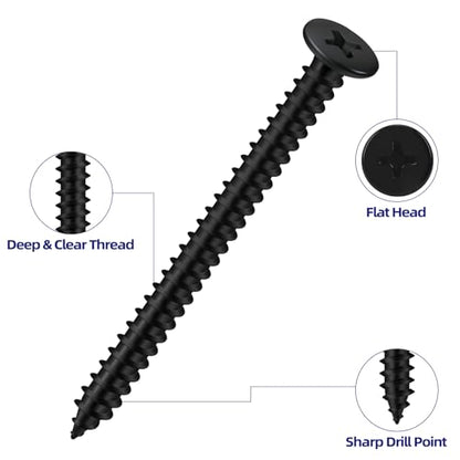 #4 x 3/4" Flat Head Self Tapping Screws, 304 Stainless Steel 18-8 Wood Screw, Black Finish, Screwdriver Bit Included, 200 PCS - color: Black, size: #4 x 3/4"