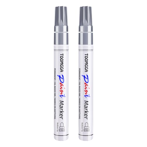 TOOMGGA 2 Silver Paint Pens Permanent Paint Markers, Oil Based Medium Tip - color: Silver