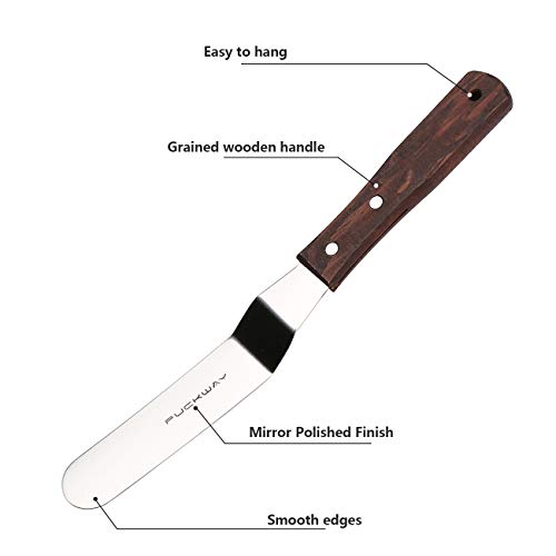 Offset Cake Icing Spatula Set of 3 Professional Stainless Steel Decorating Frosting Spatulas (4"-6"-8" Flexible Resistant Blade) Angled with Wooden Handle - size: 4" & 6" & 8" Offset spatulas