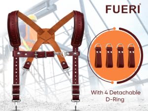 Fueri Electrician Tool Belt and Suspender Combo, Back Support Padded Belt - color: Green & Maroon Tool Belt With Suspender, size: Large ( 36''- 42'' )