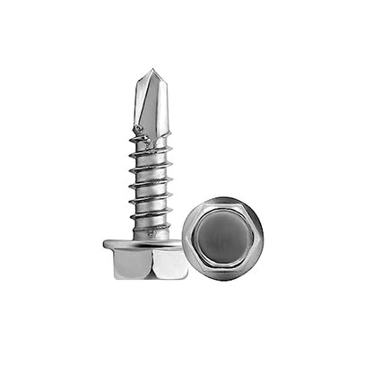 #10 x 1 (100 Pack) Hex Washer Head Self Drilling Screws, Self Tapping Sheet Metal Tek Screws, 410 Stainless Steel - size: #10 x 1"