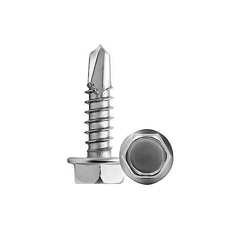 #10 x 1 (100 Pack) Hex Washer Head Self Drilling Screws, Self Tapping Sheet Metal Tek Screws, 410 Stainless Steel - size: #10 x 1"