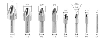 Accusize Industrial Tools 60 Degree 6 Flute H.S.S. Machine Countersink, 8 Pcs, Precision Ground, 0206-0010 - size: 60°