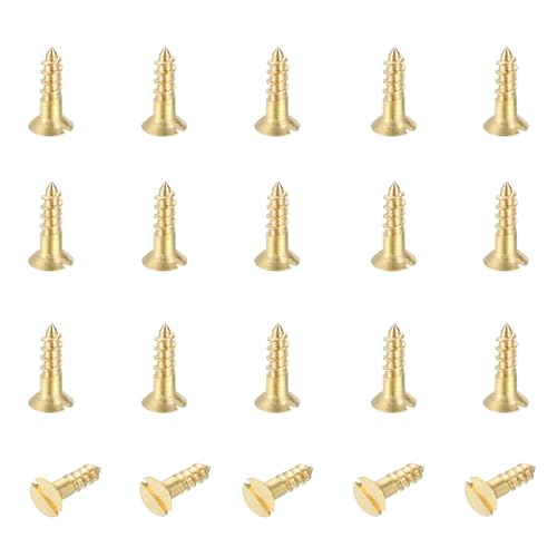 MECCANIXITY 20 Pcs Brass Screws, M3 x 10mm Solid Slotted Drive Flat Head Self-Tapping Wood Screw Fasteners for Woodworking Furniture Repair Photo Frame Drywall Home Appliances, Gold - size: M3 x 10mm
