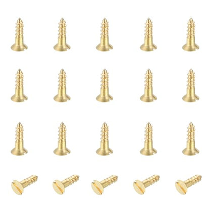 MECCANIXITY 20 Pcs Brass Screws, M3 x 10mm Solid Slotted Drive Flat Head Self-Tapping Wood Screw Fasteners for Woodworking Furniture Repair Photo Frame Drywall Home Appliances, Gold - size: M3 x 10mm