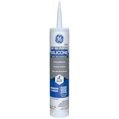 GE All Purpose Silicone Caulk, Clear, 10 fl oz Cartridge, 1 Pack - 100% Waterproof Silicone Sealant, Stronger Adhesion, Freeze & Sun Proof - size: 1 Pack, style: Clear