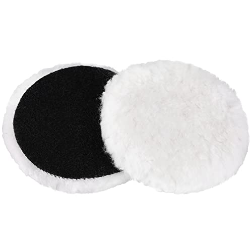 LotFancy 5 Inch Wool Polishing Pads, Pack of 2 - Car Auto Buffing Pads, Used with Rotary and Random Orbit Sander/Polisher - size: 5" Wool Pads