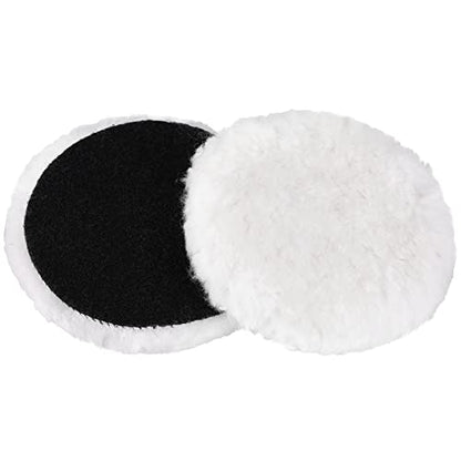 LotFancy 5 Inch Wool Polishing Pads, Pack of 2 - Car Auto Buffing Pads, Used with Rotary and Random Orbit Sander/Polisher - size: 5" Wool Pads