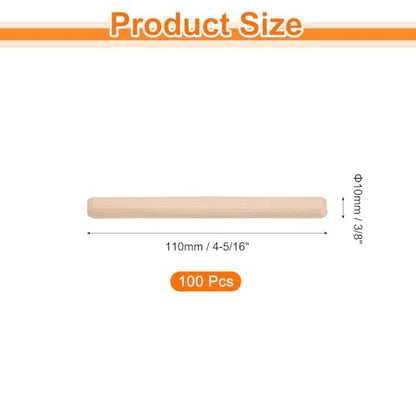 uxcell 100Pcs 3/8" x 4-5/16" Wooden Dowel Pins, Wood Dowels Rods, Furniture Woodworking Grooved Fluted Pin, Wooden Dowels Fluted for Craft, DIY Projects - size: 3/8" x 4-5/16"