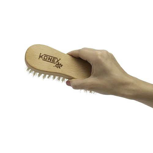 KONEX Nylon Fiber Economy Utility Cleaning Hand Brush | Heavy Duty Hand-Held Scrub Brush Stiff Bristles | Wooden Body, Ideal Scrub Brushes for Cleaning (Peanut Shaped) - size: 1 Count (Pack of 1)