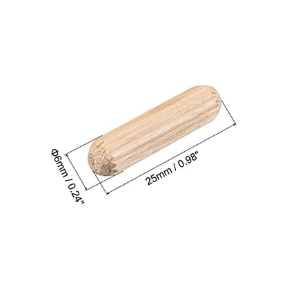 uxcell Wooden Dowel Pins 36pcs 6x25mm(1/4"x1") Fluted Beveled Ends Wood Dowel Pegs Kiln Dried Hardwood for Woodworking Furniture Shelf - size: 6x25mm