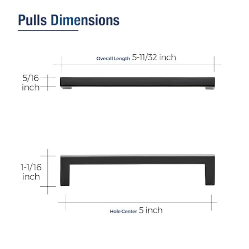 JOY DECOR Matte Black Cabinet Pulls Slim Square Handles, 5 Inch, 30 Pack - size: 5 Inch Hole Center