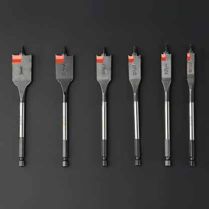 6 pc Standard Spade Bit Drill Bit Set,Threaded Spade Bit with Quick Change Shank for Hole Cutter Woodworking