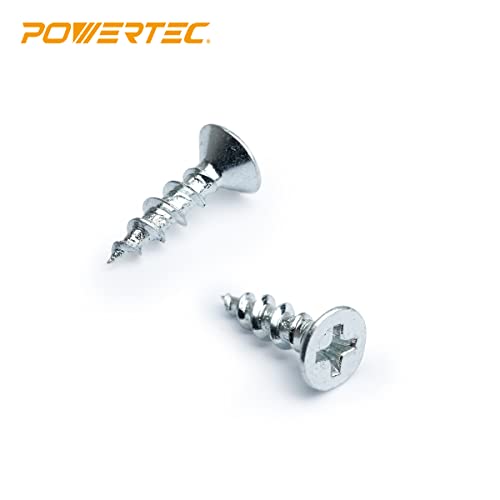 POWERTEC #6 x 5/8" Wood Screws – 100 PCS Zinc-Plated Self-Tapping Flat Head Phillips Screws with Deep Thread for Crafts, Wood, Drywall, T Track (QWS1001)