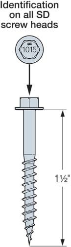 Simpson Strong-Tie SD10112R500 - #10 x 1-1/2 Inch Strong Drive SD Connector Screws - 1/4 Inch Hex Head, Galvanized Coating, Hex Bit Included, for Construction, Home Improvement (Box of 500)