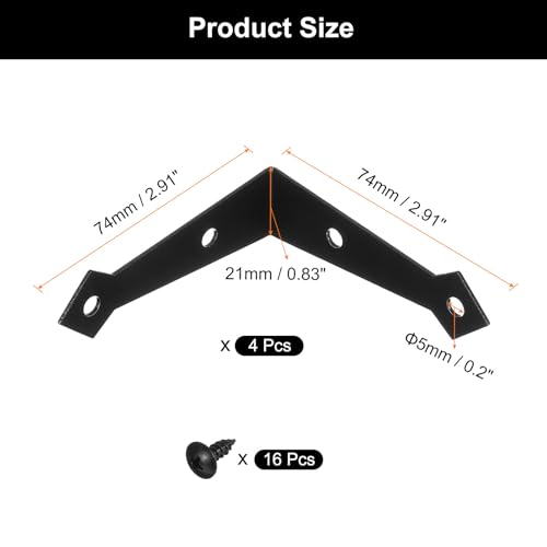 uxcell 4Pcs Decorative Corner Brackets, 2.9" x 2.9" x 0.8" l Bracket Metal - size: 2.9" x 2.9" x 0.8"