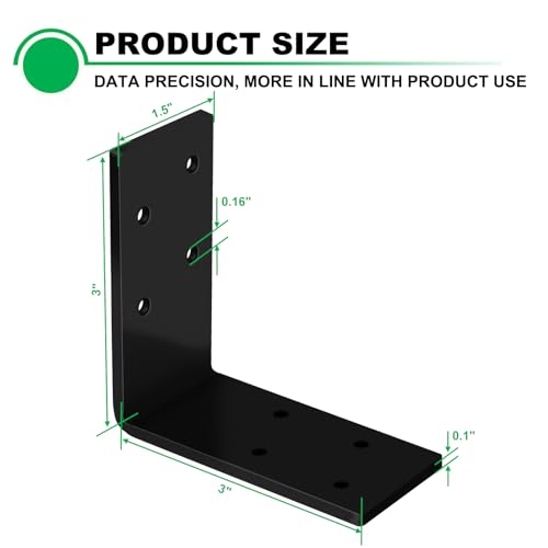 8 Pack L Brackets 3x3 for Wood Heavy Duty Corner Angle Brace Black - size: 3''x1.5''