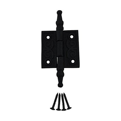 Renovators Supply Manufacturing Black Cabinet Door Hinge 2 in. Rust Resistant Wrought Iron Butt Hinge Victorian Steeple Tip Flush Mount Hinges with Hardware - size: 2 inches - Pack of 1