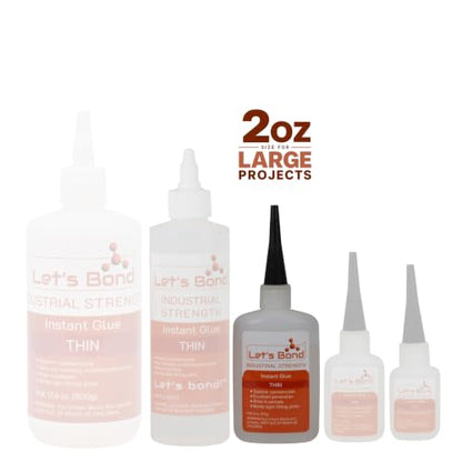 Let's Bond 2 oz Thin Professional Grade Instant Glue, Premium Cyanoacrylate, 5 CPS - size: 2 oz