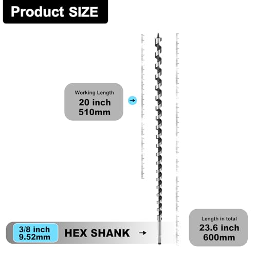 11/16" X 23.6" Auger Bit for Wood, 18x600mm Extra Long Auger Drill Bit - size: 11/16" (18mm)diameter, style: 23.6 inch / 600mm Length