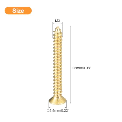 uxcell 20Pcs Brass Wood Screws, M3 x 25mm Phillips Flat Head Self Tapping Screw Woodworking Screw for Door Hinges, Wooden Furniture, Home Appliances - size: M3 x 25mm