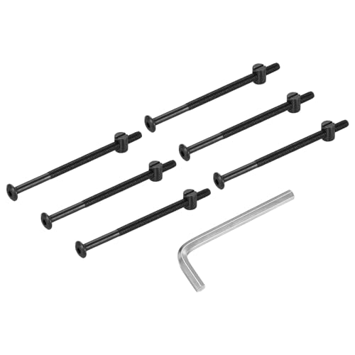 PATIKIL Furniture Bolt Nut Set, 6 Pcs M6 x 110 mm Metric Carbon Steel Flat Head Hex Socket Cap Screws Bolts with Barrel Nuts Hex Key Wrench for Beds Headboards Chairs, Black - size: M6 x 110mm