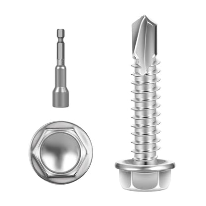 #10 x 1-1/4" (200 PCS) Sheet Metal Screws, Hex Washer Head Self Drilling Screw, 410 Stainless Steel Flanged Fast Self Tapping Screws - size: #10 x 1-1/4"