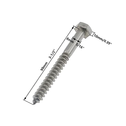 5/16"*3-1/2"304 Stainless Steel Hex Head Lag Screws,SAFYY Heavy Duty Lag Bolt Screws for Wood Hexagon Head Screws 25 Pack - size: M8*90 25 PCS
