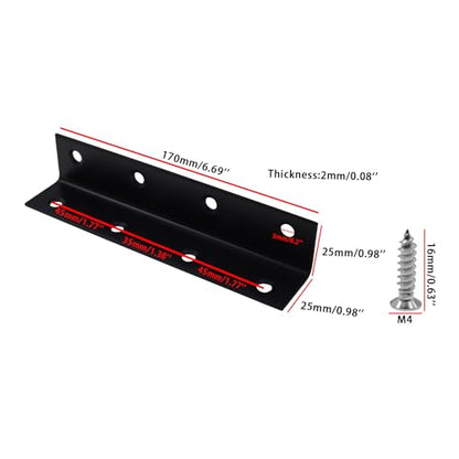 Long L Bracket,ULIFESTAR Black Corner Brace Brackets,Stainless Steel Corner Brackets,Heavy Duty Shelf Bracket,Metal Right Angle Bracket for Wood,170*25mm/6.69*0.98''4 PCS - size: 170*25mm/6.69*0.98''