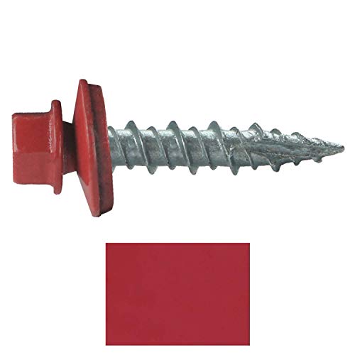 10 x 1 Crimson RED Metal Roofing Screws - Hex Washer Head- Self-Starting/Tapping - EPDM Washer. 1 Bag - 250 Screws - color: CRIMSON RED, size: 1"