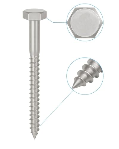 IMSCREWS 1/2 x 4 Hex Head Lag Screws, 304 Stainless Steel (18-8), Partially Threaded Heavy Duty Wood Bolts for Structural Framing, 5 pcs - size: 1/2" x 4"