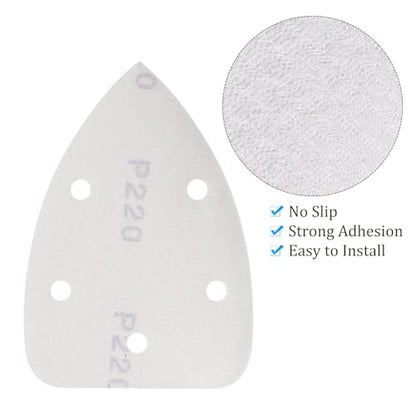 24pcs Mouse Detail Sander Sandpaper - [5-Hole 220 Grit] Aluminum Oxide Triangle Hook and Loop Sanding Pads Sheet for Sanding and Polishing Wood Furniture Metal Use - size: 220 Grits