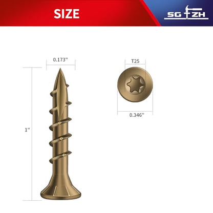 #8 x 1 Inch Deck Screws (205Pcs) 1lb. Carbon Steel, Yellow, Flat Head, Rust Resistant epoxy Coated, with T25 Star Bit - color: Yellow, size: #8 x 1"