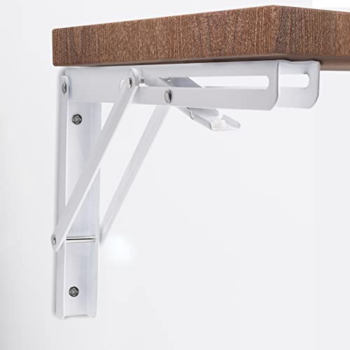 YUMORE Folding Shelf Brackets, 12 Inch Heavy Duty L Bracket, White, 2 Pack - color: White, size: 12 Inch