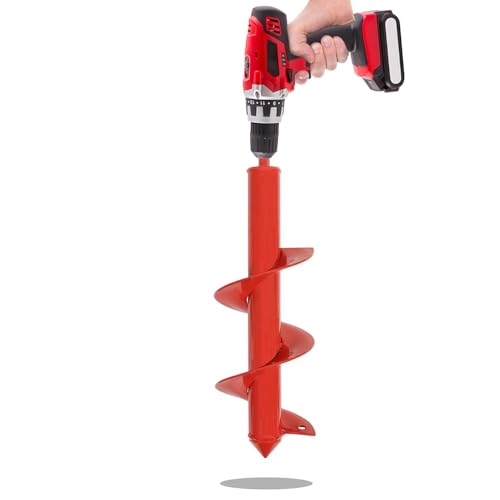 Auger Drill Bit for Planting - 4" X 12" Heavy-Duty Garden Auger Spiral Drill Bit - Bulb Planter Tool & Auger Post Hole Digger - 3/8" Hex Drive Drill - size: 4"x12"-Red
