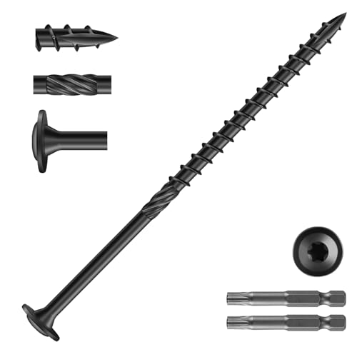 #14 x 5 Inch Lag Screws (57Pcs) 2lb. Structural Wood Screw, Black, Carbon Steel, Washer Head, Rust Resistant epoxy Coated, T30 Star Bit - color: Black, size: #14 x 5"