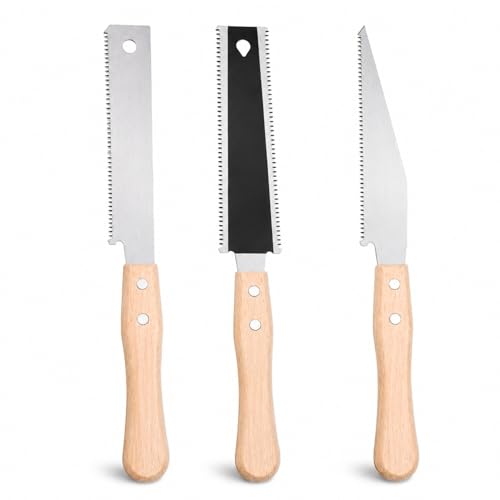 3pcs Flush Cut Pull Saw Set, Fine Teeth Mini Hand Saws with Wooden Handle, Small Portable Woodworking Detail Cutter for DIY