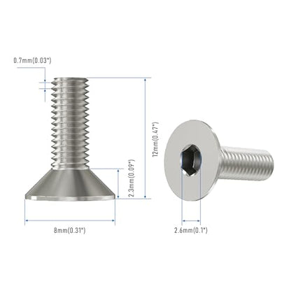 80 Pcs M4x12mm Flat Head Socket Cap Screws,Allen Hex Drive Type, 304 Stainless Steel countersunk Bolt, Full Threaded - size: M4x12mm /80 Pcs