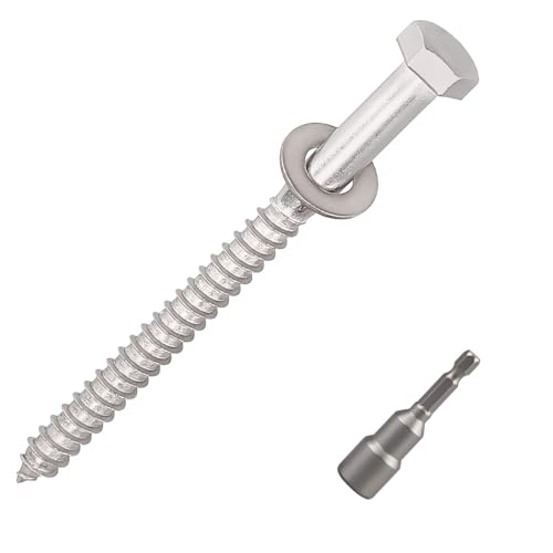 12-Sets 1/4 x 3-1/2" Hex Head Lag Screws & Flat Washers, Heavy Duty Lag Wood Screws, 304 Stainless Steel (18-8), 1/4" Bolt - size: 1/4 x 3-1/2