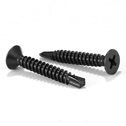 #10 x 1-1/4" Sheet Metal Screws 100Pcs 410 Stainless Steel Flat Head Fast Self Tapping Screws Black Oxide by SG TZH - size: #10 x 1-1/4"