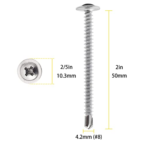 410 Stainless Steel #8 x 2 Self Tapping Screws for Metal/Wood -90PCS - size: #8 x 2" Single, style: Self-drilling - Truss
