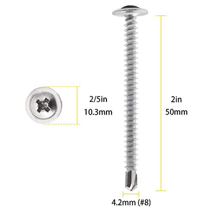 410 Stainless Steel #8 x 2 Self Tapping Screws for Metal/Wood -90PCS - size: #8 x 2" Single, style: Self-drilling - Truss