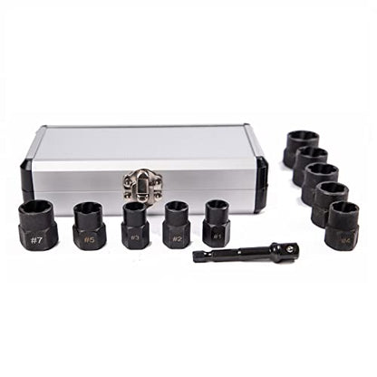 10Pcs Bolt Extractor Damaged Nut Remover Set,Broken Screw Nut Bolt Extractor Kit Stud Extractor Locking Socket Tools Kit,Drive Socket with Storage Case 9-19mm