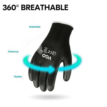 Vgo... 15Pairs PU Coated Safety Work Gloves,Gardening Gloves (PU2103,L) - color: Black, size: Large