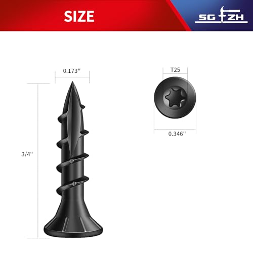 #8 x 3/4" Deck Screws (260Pcs) 1lb. Carbon Steel, Black, Flat Head, Rust Resistant epoxy Coated, with T25 Star Bit - color: Black, size: #8 x 3/4"