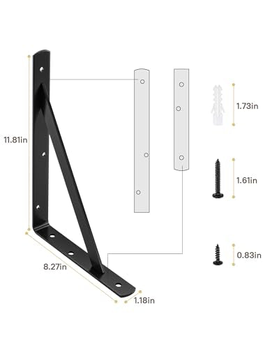 HOME MASTER HARDWARE Heavy Duty Shelf Brackets, 12x8 Inch, Black 2 Pack - color: Black, size: 12 inch x 8 inch-2pcs