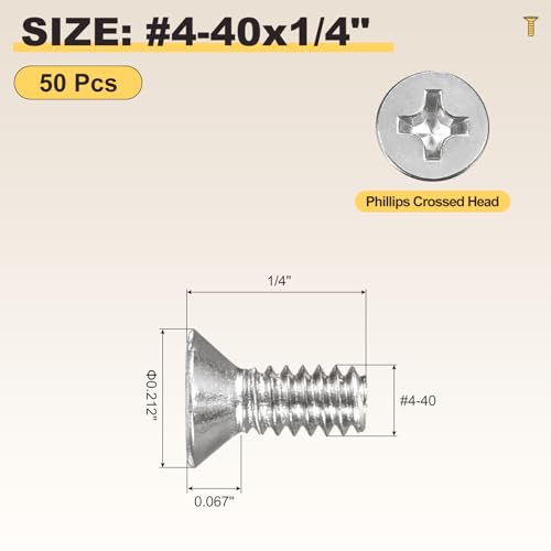METALLIXITY #4-40x1/4 Phillips Flat Head Bolts 304 Silver 50Pcs - color: Silver, size: #4-40x1/4"